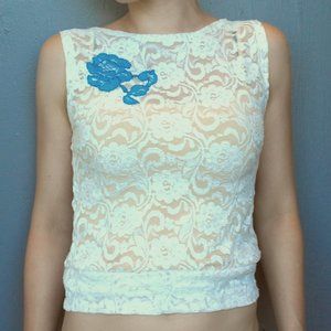 Stretch Lace Top With Floral Applique
